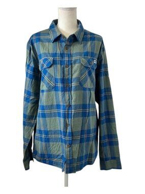 Salty Crew Button Front Shirt Men's Size Large Green Cotton Long Sleeve Flannel
